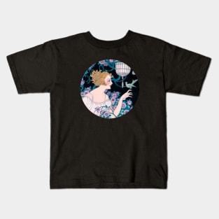 Art Nouveau Woman with Bird Kids T-Shirt